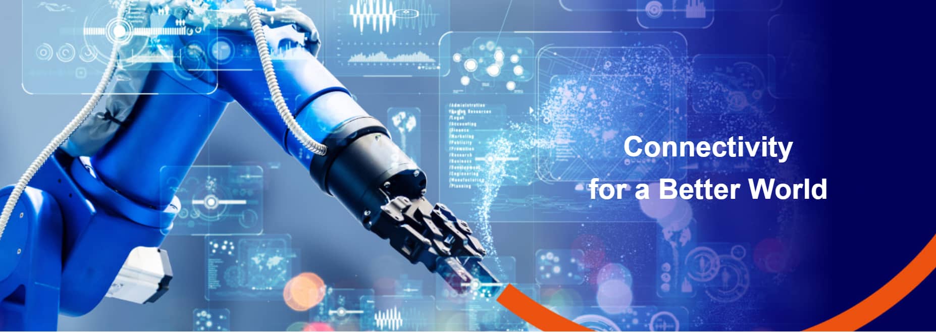 About us – Company Ownership EV manufacturing robot arm with 'Connectivity for a better world' text