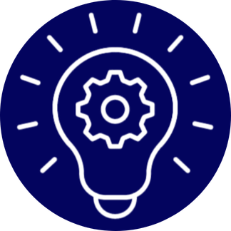 Innovation Leadership Lightbulb with cog in the center icon